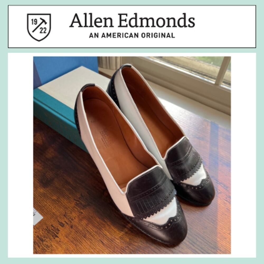 Allen Edmonds RADCLIFFE Women's 8 B Black/White Penny Loafers Slip On